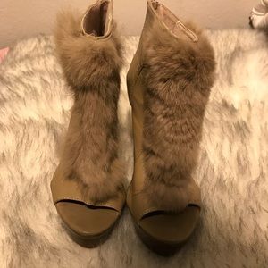 Fur accent platform boots